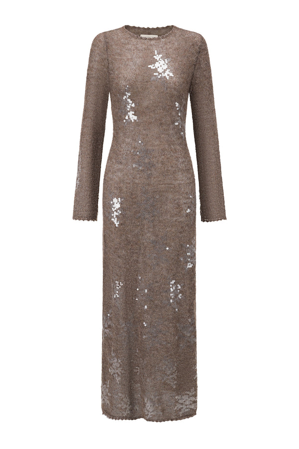 SWAYING Fall/Winter 2025 Sequined Alpaca Blend Dress SW-SW25AW2L04-HZ Gray Brown